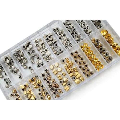 Waterproof Crown Watch Parts Replacement Assorted Gold & Silver Dome Flat Head Watch Accessories Repair Tool Kit for Watchmaker