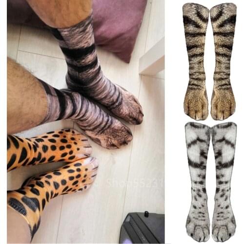 New 3D Print Woman Adult Animal Paw Socks Unisex Crew Cat Elastic Breathable Sock Dog Horse Zebra Pig Cat Paw Men American