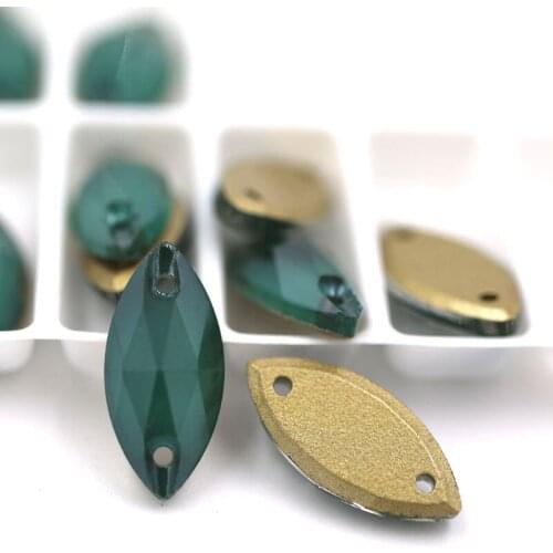 New high quality 7x15mm flatback glass sew on rhinestones Leaf shape Green Mocha crystal rhinestones diy clothing accessories