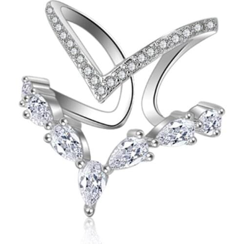 New personality trend fashion irregular zircon two-color double-layer opening female models silver plated rings SA053