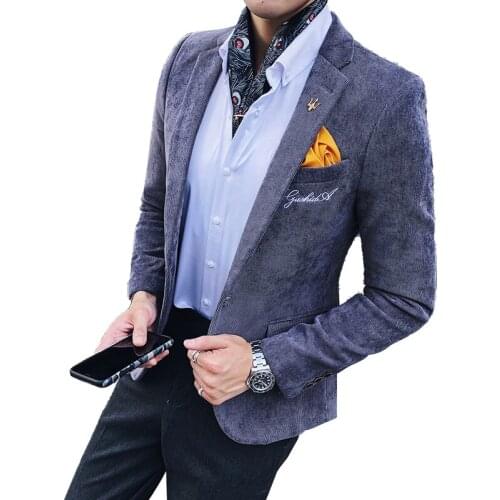 New Mens Casual Suit Mens Retro Style Corduroy Jacket Solid Color Single Buckle Classic Jacket Mens Temperament Elegant Coat