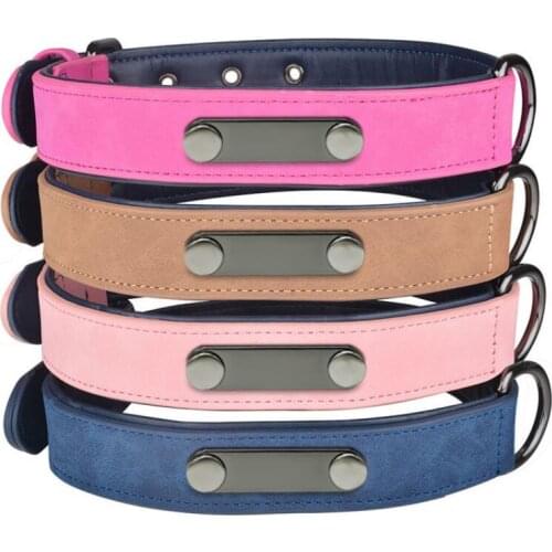 Pet Dog PU Leather Solid Color Adjustable Buckle Collares Pull-Resistant Microfiber Collar Medium Large Dogs Pets Supplies