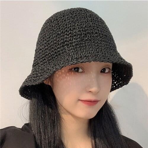 Ladies Summer Hand Woven Bucket Fisherman Hat Female Fashionable Straw Beach Hat Casual Holiday Sunscreen Hats For Women