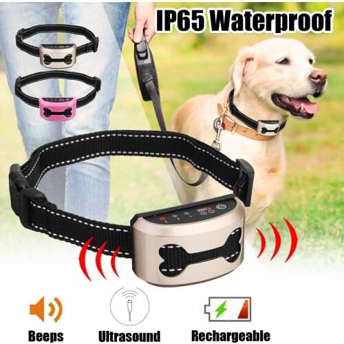 Pet Dog Rechargeable Anti Bark Collar Control Train Waterproof Stop Barking Dog Waterproof Ultrasonic Training Collars