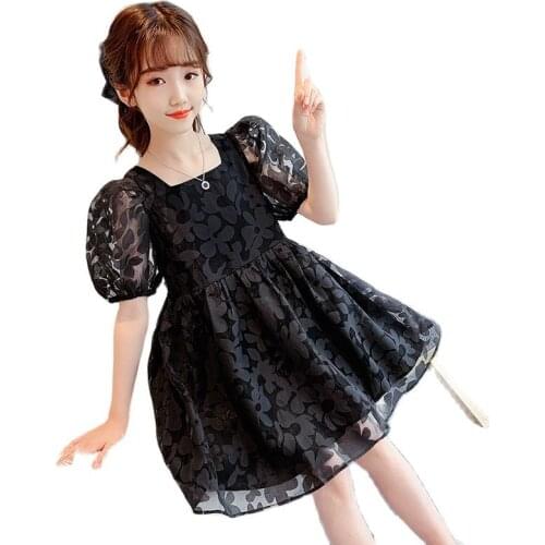 Girls Dress Puff Sleeve Summer Dresses For Teenage Girls 2021 Casual Kids Party Princess Sundress Children Teen Clothes 10 12 14