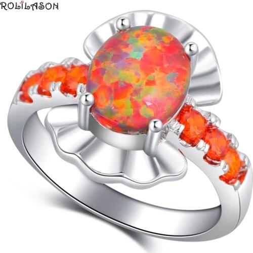 ROLILASON Outstanding Design Orange Fire Opal silver plated Best Orange Zircon Fashion Jewelry Ring USA size #6#7#8#9#10 OR868