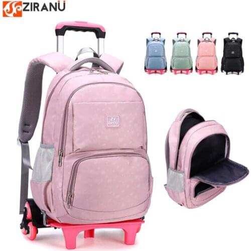 ZIRANYU school bag with trolley for girls Kids School wheeled backpack Bags Children School Trolley backpack on wheels teenagers
