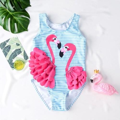 Little Girls 3D Flamingo One Piece Swimsuits Beach Bikini Bathing Suit New 2019 Children Girls Cute Swimwear 1-5Y