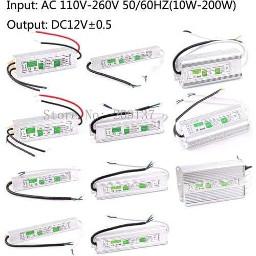 DC 12v 10w 15W 20W 30W 36W 50W 60W 80W 100W 150w 200w Led Outdoor Waterproof Transformer Led Driver Switch Power Supply Ip67