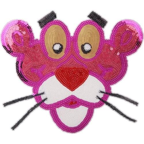 New Arrival Hot Pink Leopard Sequined Patches for Clothes Iron on Sequins Patch DIY Garment Accessory Large Cartoon Animal Patch