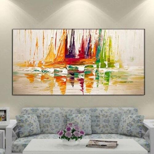 Thick Textured absract knife oil painting 100% Hand Painted abstract city Oil Painting Canvas Wall Art Picture For Living Room