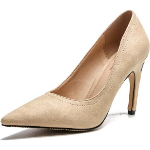Pumps Women Shoes Sewing thread Gold Flock Slip-On Shallow Wedding Party Pointed Toe 9CM Thin High Heels Pump Chaussures Femme