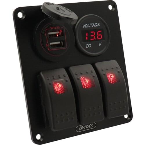 Waterproof Rocker Switch Panel 3 Gang,DC 12V-24V Voltmeter, Easy to Install