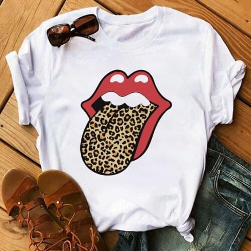 Woman T-shirt Clothes Leopard Heartbeat Tshirt Print Short Sleeve Shirt Ladies Womens T-shirt Harajuku Female T-Shirt Tops