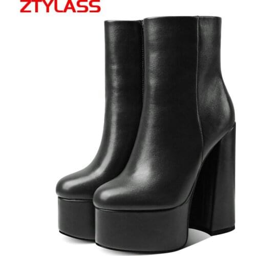 15CM Super High Heel Ankle Boots Autumn Winter Women Boots Pu Leather Chunky High Heel Short Boots Zipper Fashion Woman Shoes
