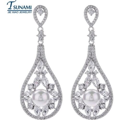 High quality female AAA zircon pearl anti - allergic earrings Fashion elegant girl gift ER-171