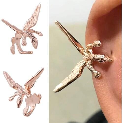 Personality Punk Vintage Dragon Wing Ear Cuff Earrings For Women Rose gold Color Clip Without Puncture On Earings 1Pc