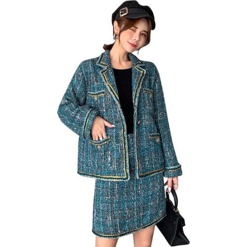 2020 New Autumn Runway 2piece set women Elegant Short Jacket Coat+Fashion Mini Skirts Suit Vintage Winter two piece set women