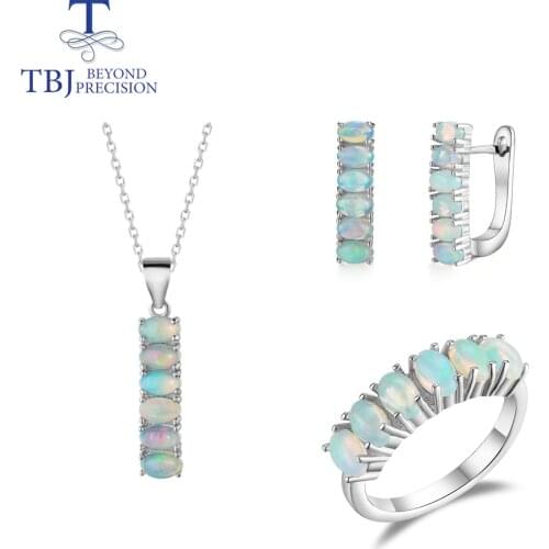 TBJ,Natural Opal Jewelry set oval 3*5mm real gemstone pendant earring ring 925 sterling silver fine jewelry for women nice gift