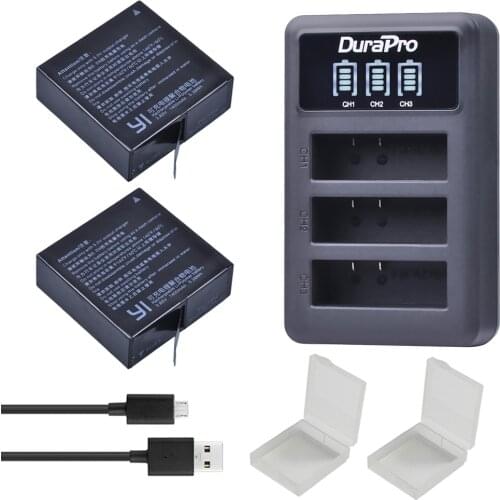 2pcs 1400mAh 3.85V AZ16-1 AZ16 1 Battery + LED 3slots Charger for Xiaomi Yi 2 4K Battery Original Xiao Mi Yi Lite Action Cameras