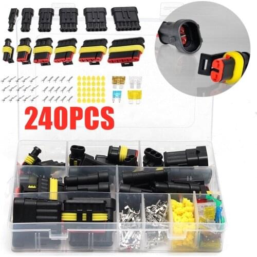 240PCS HID Waterproof Connectors 1/2/3/4/5/6 Pins Car Electrical Wire Connector Plug Truck Harness 300V 12A With Fuses