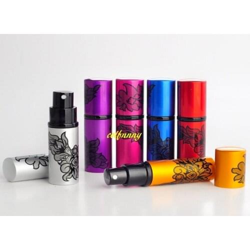 300pcs/lot Luxury Print flower style 10ML Refillable Aluminum Perfume bottle Empty spray Atomizer Parfum Bottle For travel