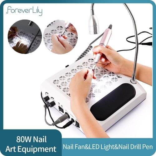 4 In 1 80W Strong Power Nail Dust Collector Nail Drill Lighting Lamp Hand Pad Vacuum Cleaner 30000RPM Nail Manicure Polish Tool