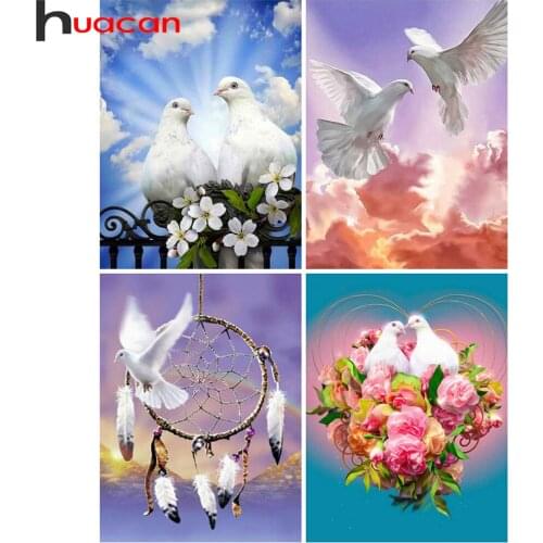 Huacan Full Drill Diamond Painting Peace Pigeon Mosaic Animal Paintings For Interior Embroidery Flower Home Decor