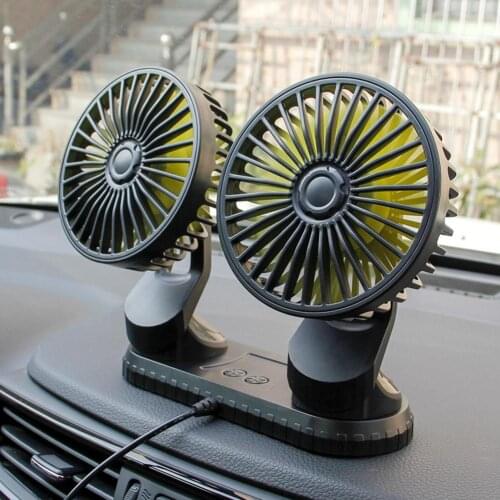 Car Dual Head Fan Portable Electric Vehicle Mounted USB Fan Auto Cooling 3 Speed Levles For Dashboard SUV RV Truck Home Office