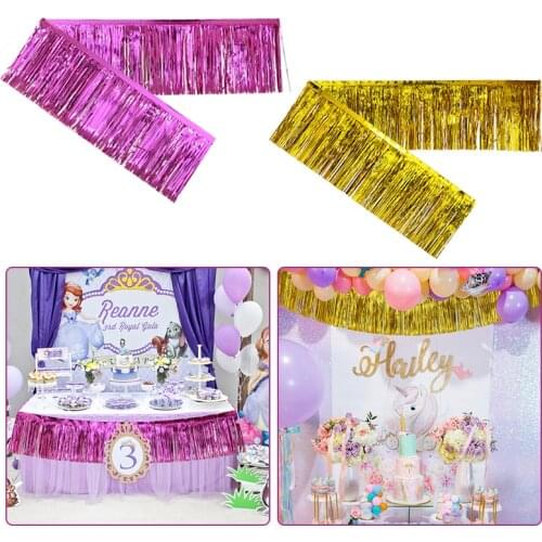 200*30cm Glitter Table Skirt Metallic Party Decoration Backdrop Tinsel Fringe Foil Curtain Wedding Party Adult Anniversary Decor