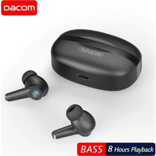 New DACOM TinyPods ENC Noise Cancellation Earphones TWS Bluetooth 5.0 Headphones Bass True Wireless Stereo Earbuds AAC Type-C