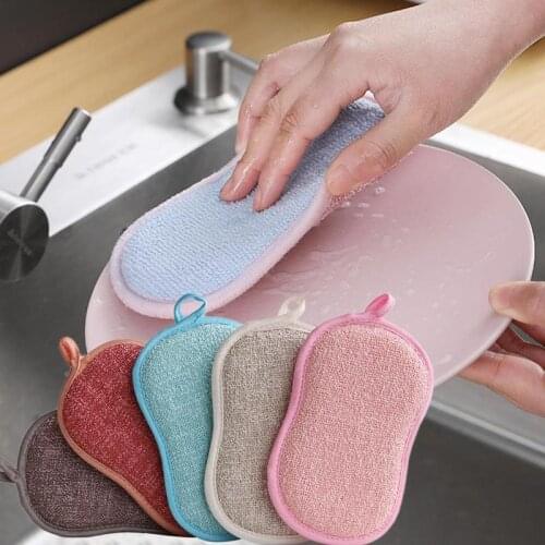 Superfine Fiber Cleaning Sponge Double-sided Decontamination Brush With Three Layers For Washing Dishes Scourer Pan Random Color