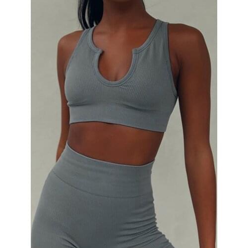 FIKI Ribbed Yoga Outfits Workout Sets for Women 2 Piece Shorts Seamless High Waist Leggings Sports Bra Crop Top Gym Sets