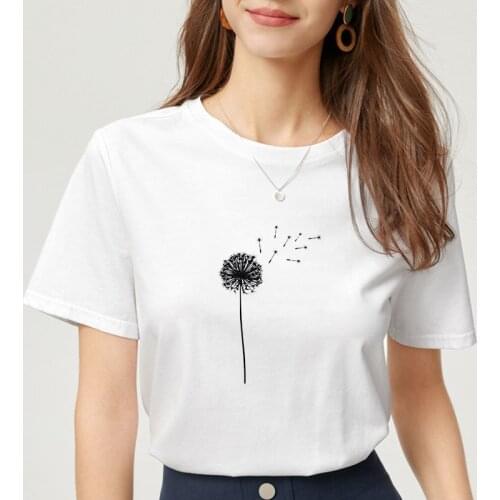 Harajuku T shirt Women Summer Wildflower Dandelion Print tshirt Casual Female T shirt Gift For Lady Short Sleeve Tee Woman Tops