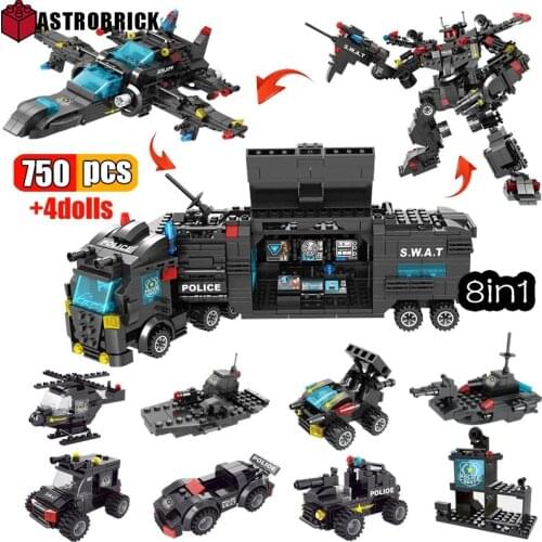 City Police SWAT Team Building Blocks Military Flying Tigers Military Fighter Mecha Ren Bricks 3D Model For Kid Birthday Gifts