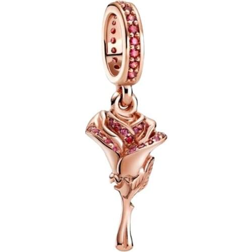 Hot sale 925 sterling silver pendant rose gold bead rose charm fit 3MM bracelet women silver jewelry accessories making gift