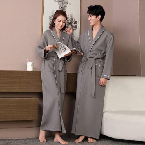 Couple Casual Bathrobe Intimate Lingerie Women Men Cotton Robe Winter Warm Kimono Gown Grey Nightwear Sleepwear