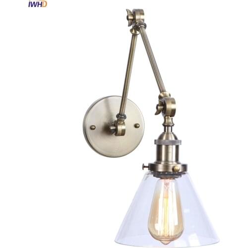 IWHD Loft Decor Long Arm Wall Lamp LED Bedside Bar Cafe Bedroom Stair Glass Industrial Vintage Retro Wall Light Sconce Hanglamp