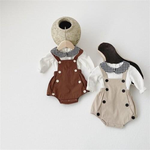 Newborn Baby Romper Set Plaid Infant Boys Sunsuit Spring Baby Jumpsuit For Girls Boys Toddler Tops + Romeper 2Pcs Outfits Cotton