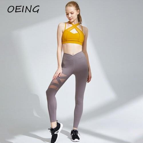 Yoga Sets Women Gym Clothes Workout Seamless Leggings Strappy Bra Set