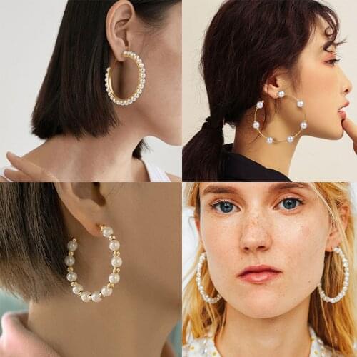 Korean Fashion Luxury Gold Big Circle Peal Hoop Earrings for Women Round Heart Cross Drop Earrings 2021 Trend Wedding Jewelry