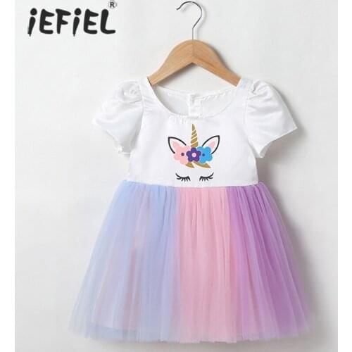 Baby Girls Colorful Dress Summer Party Dresses Kids Rainbow Mesh Tutu Costumes Cute Cartoon Vestidos Outfits Toddlers Clothing