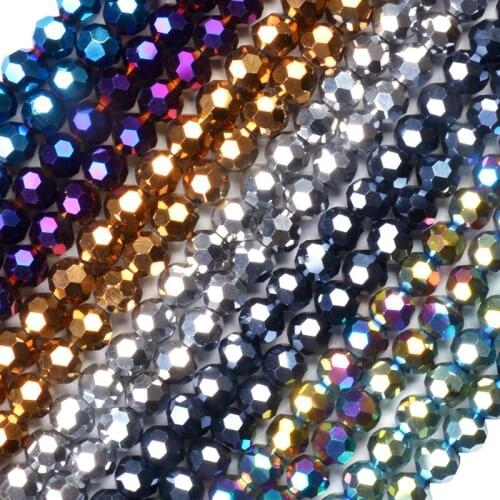 4MM 6MM 8MM Ball Faceted Shape AB Austrian Crystal Beads Plated Color Round Loose Beads Jewelry Bracelet Accessories Making