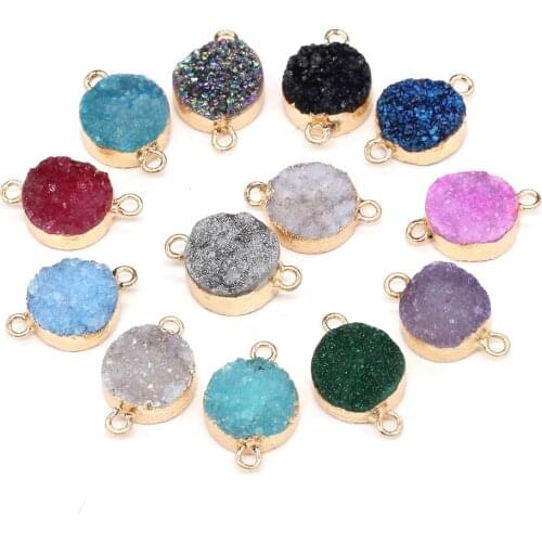 Natural Stone Double hole Connectors Round crystal Pendant for jewelry making DIY necklace bracelet accessories 12x15mm