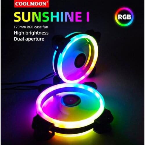 COOLMOON 12mm RGB Case Cooling Fan Compact 6-Pin Silent Heat Sink, PC Fan Adjustment, With Controller Kit for Desktop Case Fans