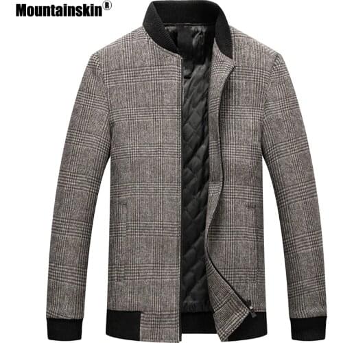 Mountainskin Mens Wool Jacket Autumn Mens Casual Plaid Baseball Jacket Fashion Warm Slim Fit Coats Male High Quality MT050