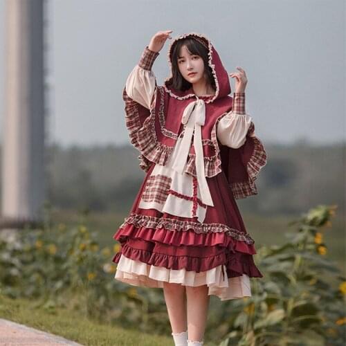 Sweet lolita dress vintage falbala cute printing high waist princess victorian dress kawaii Soft Girl girl gothic lolita OP