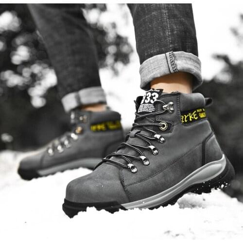 Large size 38-46 Genuine Leather Men Snow Ankle Boots Outdoor Sneakers Men Winter Warm Boots Plush Up High Top Men Boots YXYT