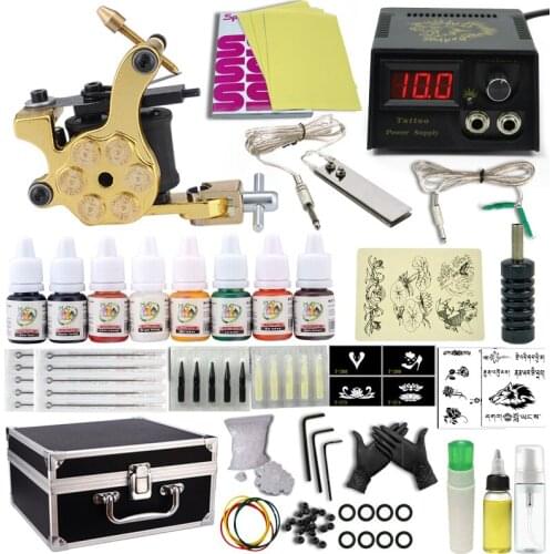 Professional Tattoo Kit Set one Tattoo Machine Pen Power Ink Sets Needles Accessories