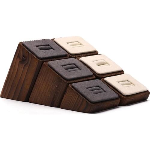 New solid wood microfiber ring display stand bracket trapezoidal bevel groove design three-piece set can be customized